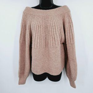 Sleepy Bunny Off The Shoulder Sweater S Blush Pink Ribbon Tie Back Bishop Sleeve